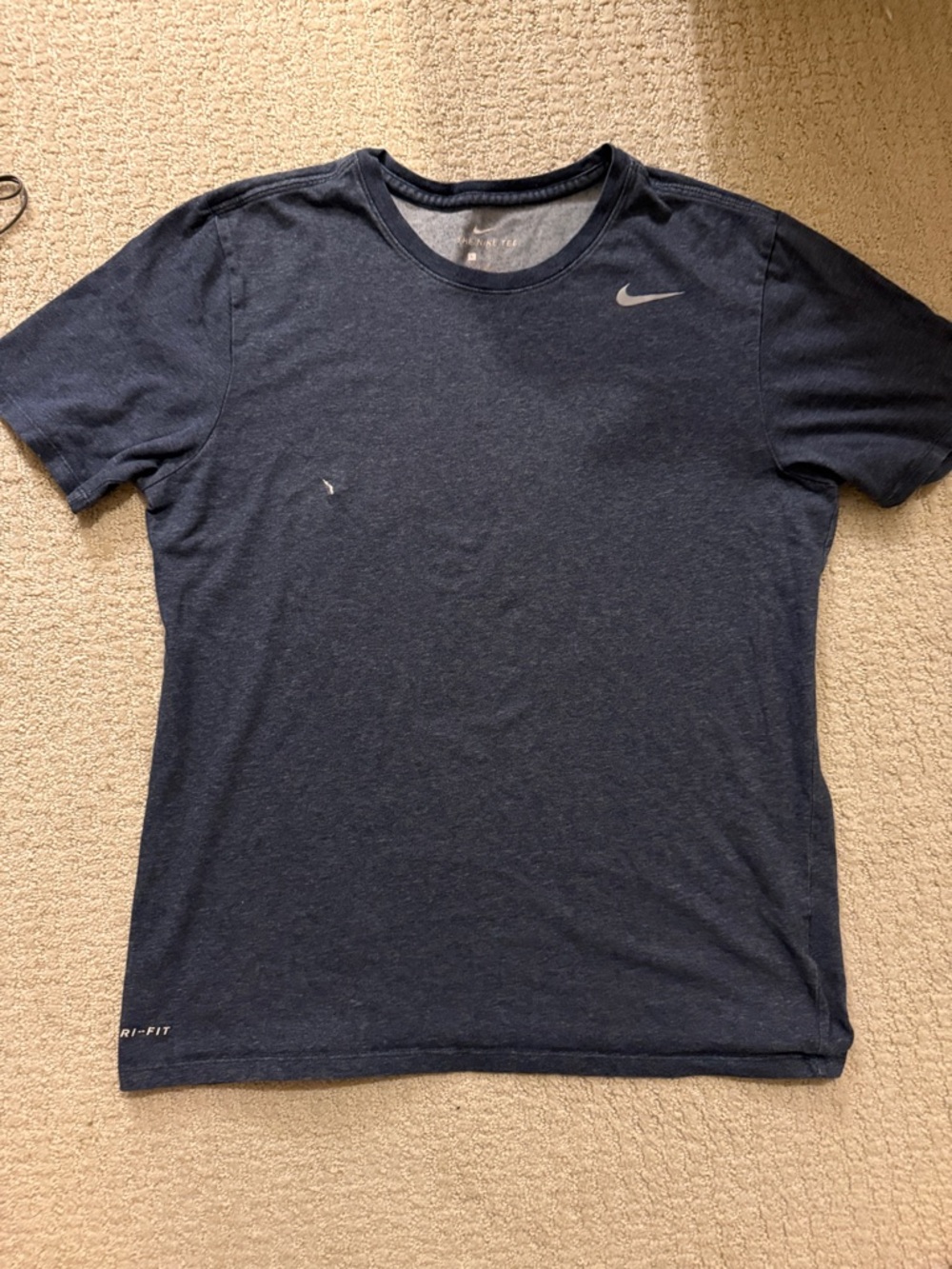 Nike Men’s Navy Short-Sleeve Performance Tee small stain as shown